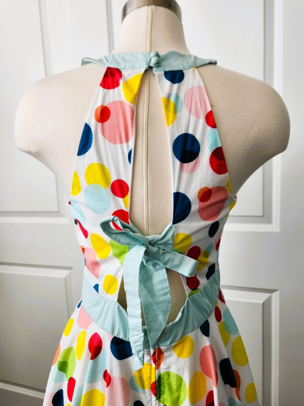 Smak Parlour Vintage Style Fit & Flare Midi Halter Dress Size L Polka Dots - Picture 3 of 10